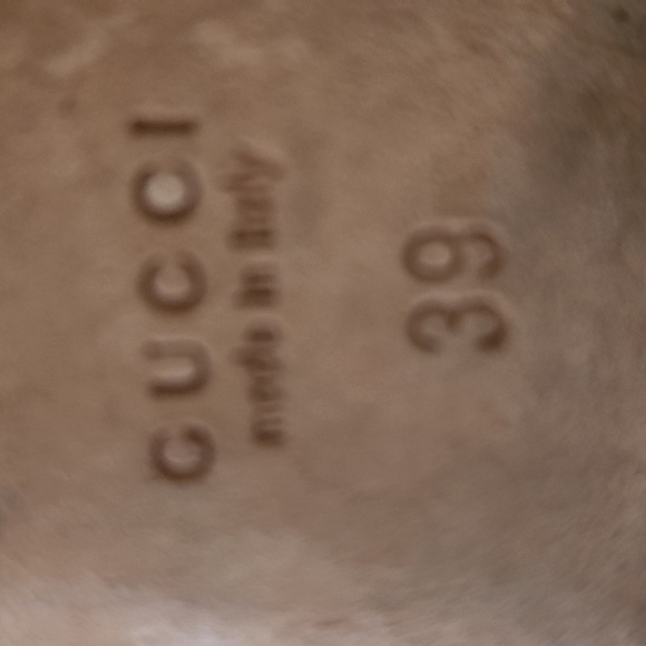 Gucci monogram platform peeptoe heels with stacked wood heel. GUC - Picture 6 of 6